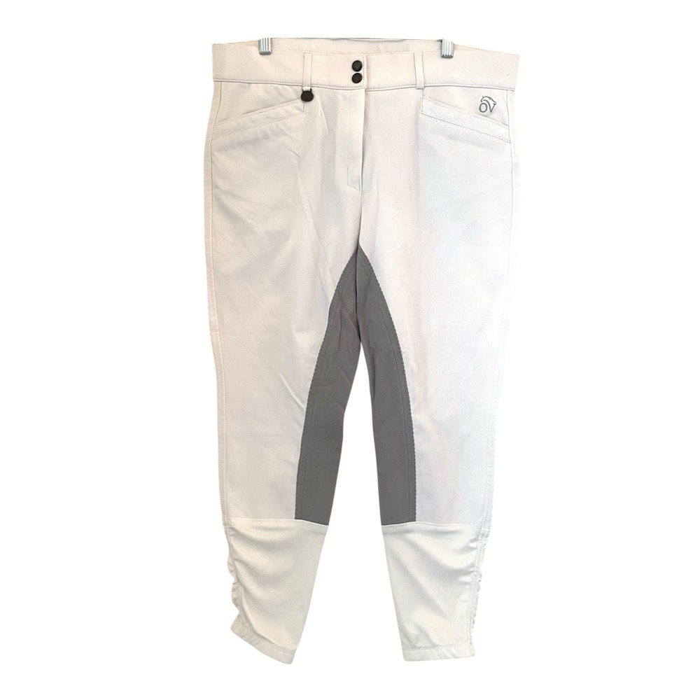 Ovation Equestrian English Riding Breeches‎ Euro Full Seat White Gray Pants 34R